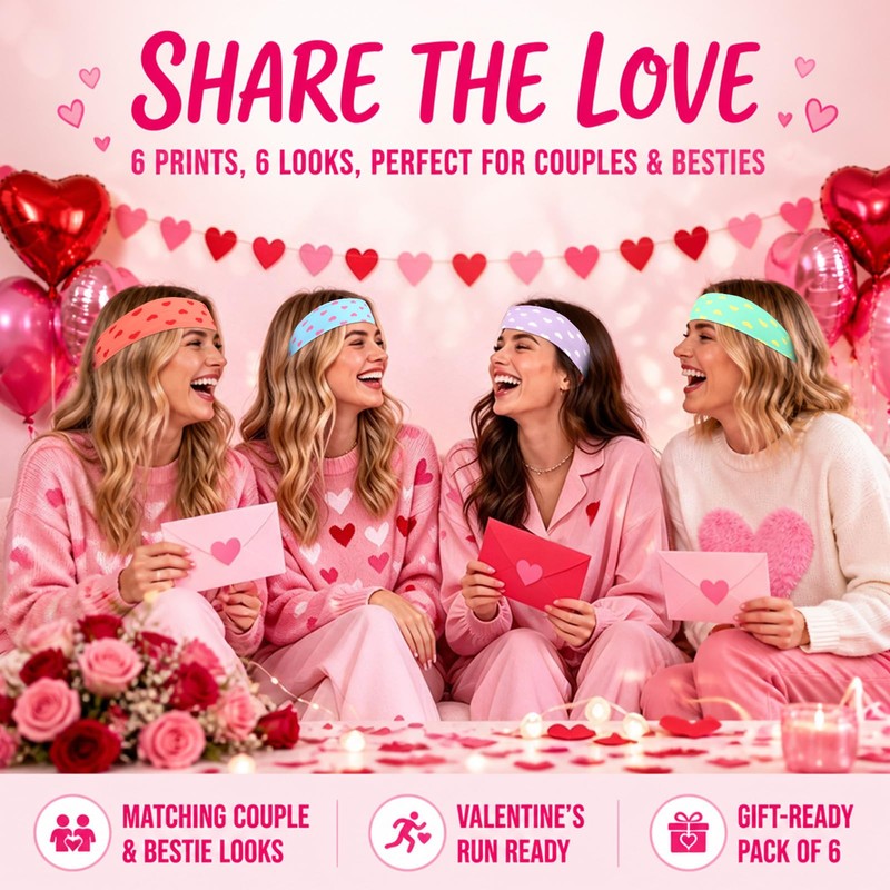 Heart Headbands for Women Elastic Non Slip Valentines Day Headbands