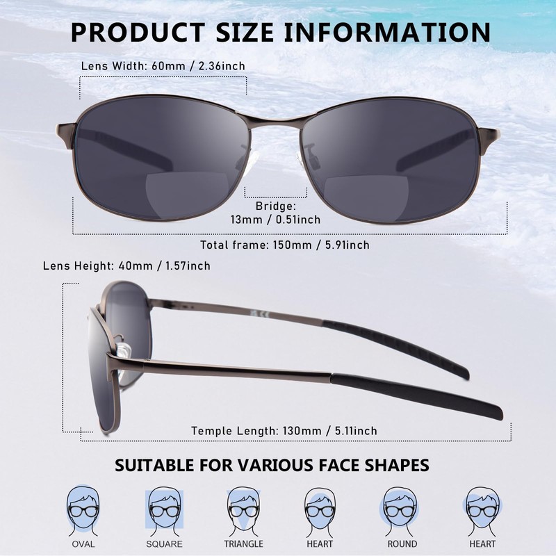 DEHOTRE 2 Pack Bifocal Reading Sunglasses Men Stainless Steel Frame/Temple