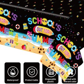 3Pcs School's Out for The Summer Tablecloths End of School Year Party Decorations Summer Plastic Table Cover for Hawaiian Tropical Beach Graduation Preschool Party Decorations