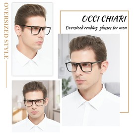 OCCI CHIARI Large Reading Glasses for Men Stylish Oversized Square Readers Spring Hinge 1.0 1.5 2.0 2.5 3.0 3.5 4.0 5.0 6.0(Black,150)