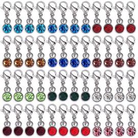 COGCHARGER 48 Pcs Birthstone Charms Bulk Crystal Dangle Charms Pendants with Rhinestones Lobster Claw Clasps for Jewelry Necklace Bracelet Making