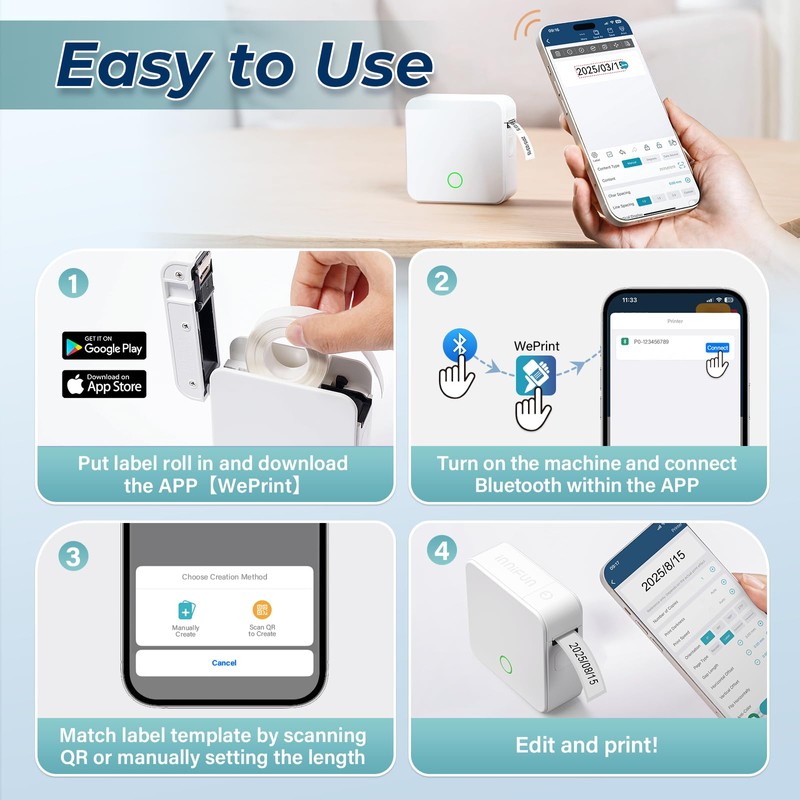 DETONGER Label Maker Machine with Tape P0 Rechargeable Bluetooth Mini