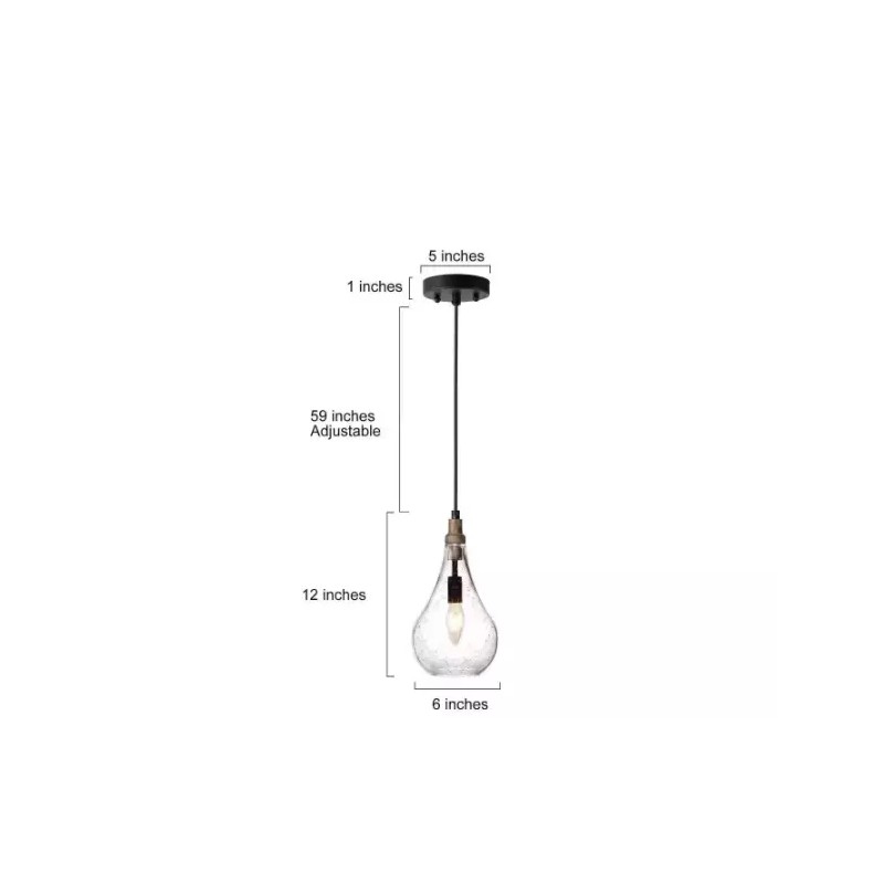 Uolfin Farmhouse Teardrop Maya 1-Light Black Wood Pendant Light w/