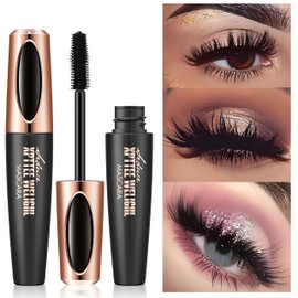 4D Silk Fiber Mascara Waterproof, Black Volume and Length Waterproof Mascara with False Lash Effect, Long Lasting Fibre, Smudge Proof (01#Black)