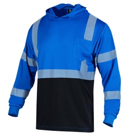 VENDACE Safety Reflective High Visibility Long Sleeve Shirts ANSI Class 1 Hi Vis Construction Work T Shirts for Men with Hood(Royal Blue,M)