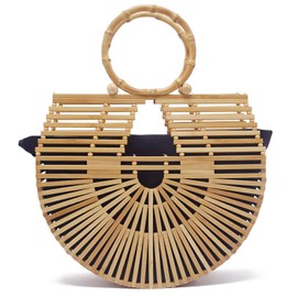 TOPSMU Bamboo Designer Purses Handbags Tote Bag For Women Straw Beach Bags Mini Small