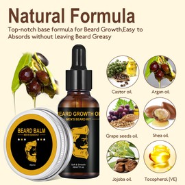 Beard Growth Set, Beard Care Set for Men with Beard Roller 0.25 mm, 30 ml Beard Oil for Men, 60 g Beard Balm Beard Scissors, Suitable for Promoting Beard Growth, Beard Regrowth