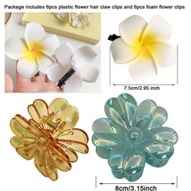 12Pcs Mix Colors Hawaiian Flower Hair Clips, Large Sunflower Claw Clips Accessories for Women Girls Tropical Party Beach Vacation Thick Hair Decoration