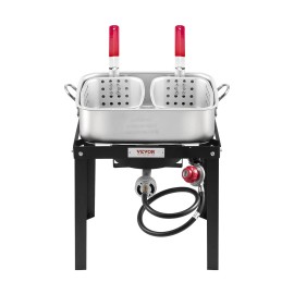 18 Qt Aluminum Propane Fish Fryer Kit Double Basket Outdoor Seafood Pot Thermometer Camping Stoves Accessories Model D0100HRS6RJDefault: Default