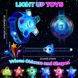 Makorobi 24Pcs LED Light Up Spinner Bracelets, Glow in The Dark Fidget Party Favors for Kids, Birthday Goodie Bags Stuffers, Treasure Box Toys for Classroom, Light Up Party Supplies