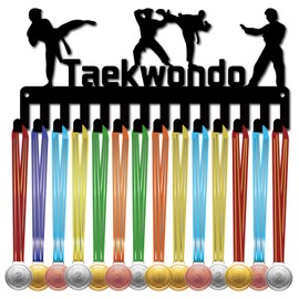 CREATCABIN Taekwondo Medal Holder Medal Hanger Display Rack Sports Hanging Athlete Awards Iron Small Wall Mount Decor with 14 Hooks for Competition Ribbon Lanyard Medals Medalist Black 11.4x5.1Inch