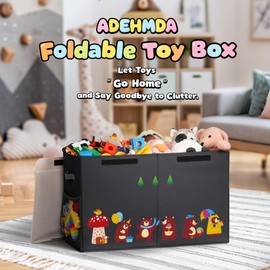 ADEHMDA 80L Large Toy Storage Box with Lid, Large Toy Box Chest for Kids, Girls and Boys, Nursery Room and Living Room, 26"x13" x16" (black-bear)