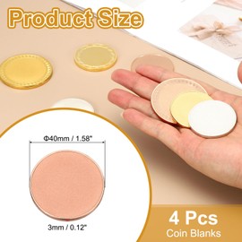 PATIKIL 40mm Blank Coins for Engraving, 4pcs Coin Blanks Laser Engraving Blanks Custom Challenge Coins Metal Disc Tags Circle Round Stamping Plate, Glitter Frosted, Copper Tone