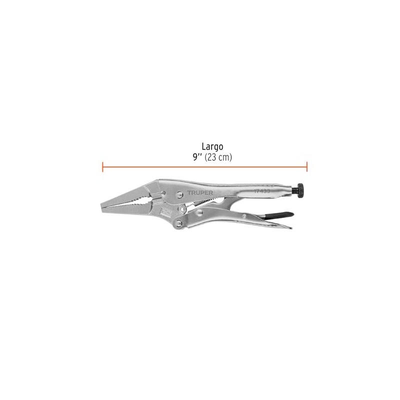 Truper PPT-9PL, Pinza de presión, punta larga, 9"