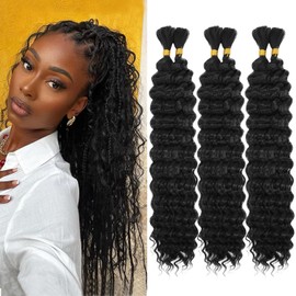LPARMJIT Deep Bulk Hair For Braiding Hair, 18 Inch Deep Wave Bulk Hair for Braiding Wet and Wavy Quality Synthetic Micro Braiding Hair Extensions for Boho Braids, 2 Bundles/Pack (1B, 24 Inch (3 Pack))