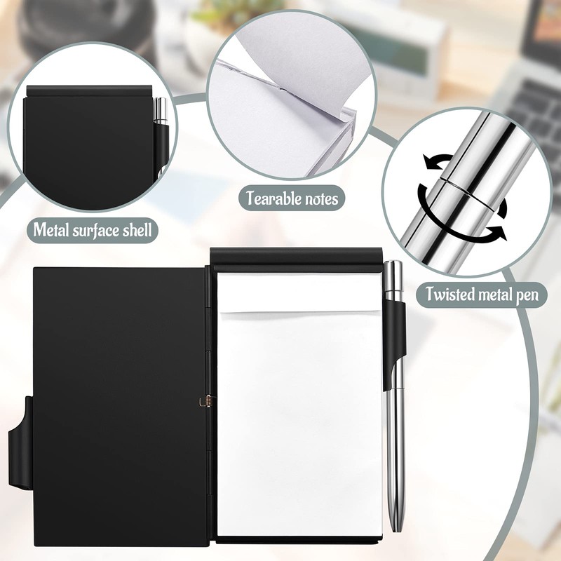 2 Pieces Metal Pocket Notebook with Pen and Refillable Paper,