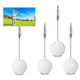4pcs Resin Golf Ball Memo Clips, Ball Base Memo Clips with Alligator Clip Table Number Card Holders Place Card Holders Picture Holder Table Memo Holder for Wedding Office Party Menu Decor