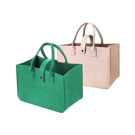 Jrhncy Pack of 2 Felt Bags Shopper, 30 x 20 x 18 cm, Universal Small Felt Bag, Shopping Bag, Foldable Felt Handbag, Carry Bag, Shopping Bag for Storage, Shopping, Travel, Work, Picnic, Green And Khaki