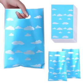 50Pcs Blue Sky White Clouds Party Favor Goodie Bags, Cartoon Story Candy Treat Bags with Handle, Plastic Goody Gift Bag Bulk for Kids Birthday, Baby Shower, Wedding, Thanksgiving, Christmas, New Year