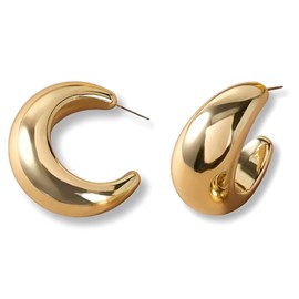 14k Gold Plated Hoop Earrings for Women - Chunky, Trendy, Lightweight, Hypoallergenic Statement Gold Hoop Earrings with 925 Sterling Silver Post - Tarnish Free Gold Jewelry (Chunky Hoop)