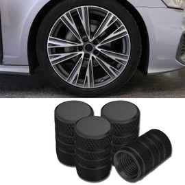 Piburth Car Tire Stem Valve Caps, 4 Pcs Aluminum Alloy Valve Stem Covers, Corrosion Resistant Leak-Proof Tire Cap Cover Accessories, Universal Wheel Air Valve Caps for SUV Car Bike (Black, Whorl)