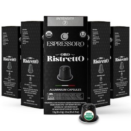 ESPRESSORO 100 USDA Organic Espresso Pods - RISTRETTO Aluminum Capsule Compatible with Nespresso Original Lines Machines. Intensity 7 Premium Italian Expresso Coffee Capsules