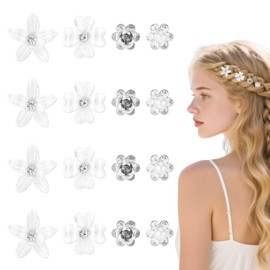 20 Stück ​Haarschmuck Blumen mit Strass, Blumen Haarschmuck Hochzeit Accessoires, haaraccessoire 1-2cm/0.39-0.78inch Flower Hair Clip aus Resin und Metall, für Mädchen und Frauen (Weiß)