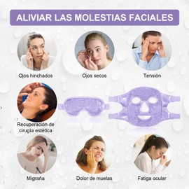 2PCS Máscaras de Hielo para Ojos y Cara, Mascarilla de Gel Facial Reutilizable, para Reducir Bolsas Bajo los Ojos, Ojeras, Cuidado de la Piel, Compresa Fria y Caliente (Morado)