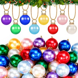112 Pcs Christmas Mini Balls Ornaments, 0.6 x 0.4 Inch Miniature Christmas Glitter Colorful Balls, Mini Hanging Pendant Ball for Xmas Tree DIY Craft Holiday Decorations