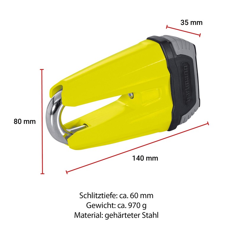 Hartmann Shackle Lock for Brake Discs, Motorcycle Lock with High