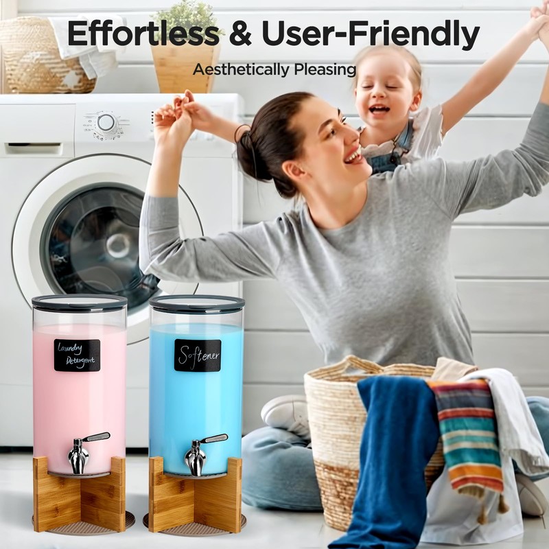 Spreccio Glass Laundry Detergent Dispenser with Holder,1.1 Gallon Laundry Liquid