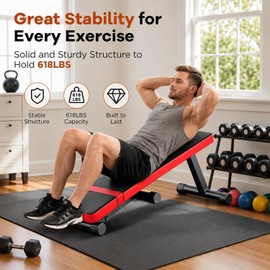 iMustech Flat Weight Bench Foldable Workout Bench 618LB Capacity for Home Gym Bench Press Dumbbell Strength Training (L)