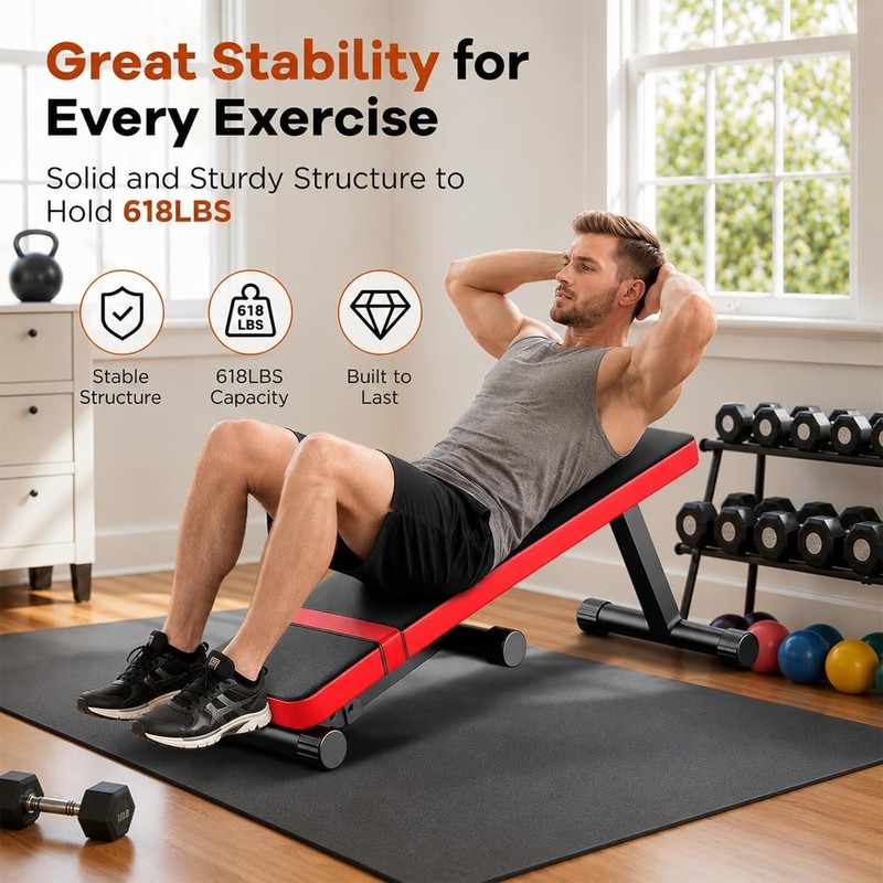 iMustech Flat Weight Bench Foldable Workout Bench 618LB Capacity for