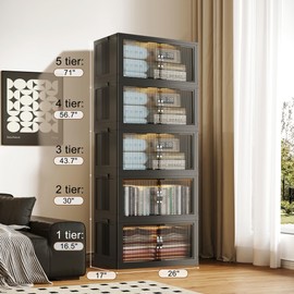 SAILUN SAILUN 136Gal/543Qt Stackable Storage Bins Folding Collapsible Storage Bins with Lid, Closet Organizers and Storage, Storage Box with Door Black 26" W x 17" D x 71" H