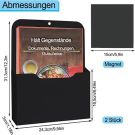 YUNXCNA Magnetic File Holder, Pack of 2 Magnetic Pen Holder, A4 Paper Letter Holder, Fridge Marker Holder, for Whiteboard, Fridge and Household, Black