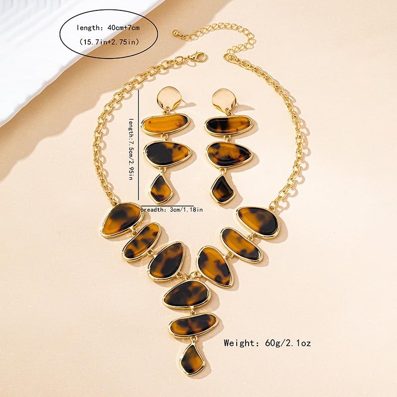 NOVYRA Leopard Earrings Necklace for Women Chunky Acrylic Leopard Irregular