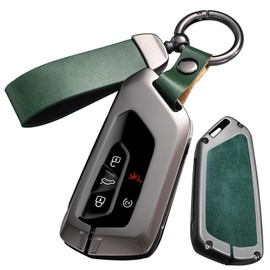 KUNIO for Volkswagen 3/5 Button Leather Metal Car Key Fob Cover Case Fit for VW ID.3 ID.4 2025 Golf 8 GTI R Atlas Cross Sport Skoda Octavia 2024 Seat Leon Keychain Key Fob Shell Accessories B Green