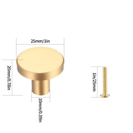 VARHHUXHA Pack of 8 Round Cabinet Knobs, Golden Brass Drawer Knobs, Door Kitchen Fittings, Cupboard Knobs, Stainless Steel Single Hole Handle with Screws for Wardrobe, with Screwdriver - Golden