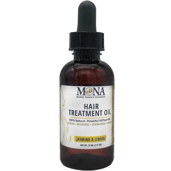 MONA Brands 100% Natural Hair Treatment Oil | Pure Herbal Hair Oil with Powerful and Therapeutic 18 Plant Oils | Treats Dry & Damaged hair and Eyebrows| Repairs, Nourishes, Strengthens, Shines | For all Hair Types & Texture (JASMINE & LEMON, 2.0 Fl Oz (P