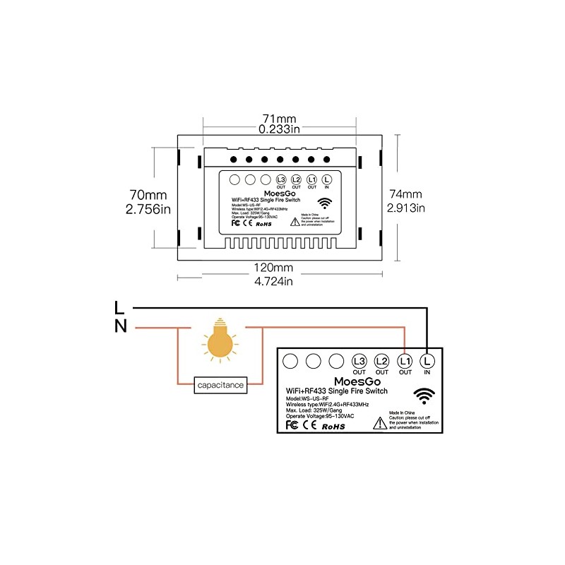 MoesGo Interruptor inteligente 2ª generación WiFi RF433 Smart Touch Wall