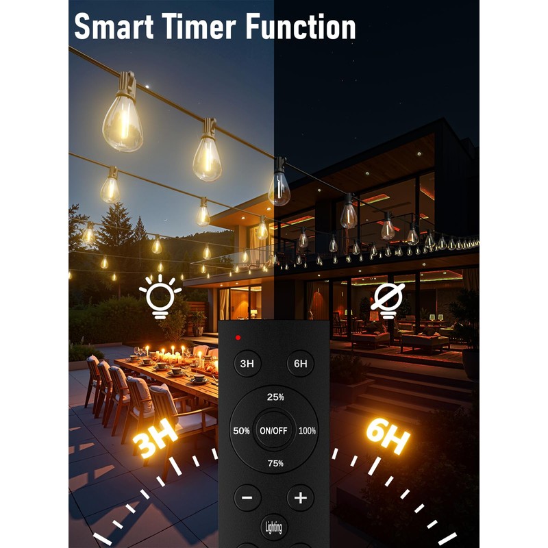 luckystyle 30FT Outdoor String Lights with Remote Control