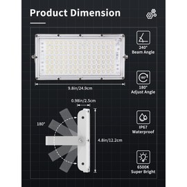 papasbox 6pcs 100W LED Flood Light Outdoor,8000LM Outdoor Security Lights,6000K Daylight White led Stadium Lights,IP65 Waterproof Outdoor Lighting for Stadium Lawn Arena Yard Garage