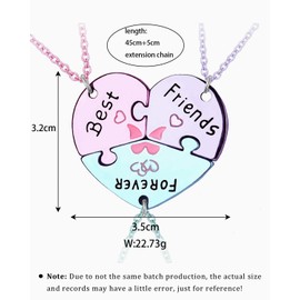 TPZORJX Pack of 3 Buddy Necklace BFF Pendant Engraved Best Friends Forever and Ever Heart-Shaped Puzzle Pendant Friendship Necklace Sisters Friends Gift (Purple Pink Blue)