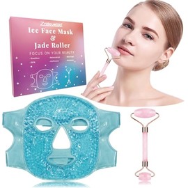 Znöcuetöd Rodillo Facial De Hielo, Rodillo De Jade Y Mascarilla Facial De Hielo, Juego De Regalo De Mascarilla De Gel Refrescante Frío Para Mujeres, Antienvejecimiento F Azul