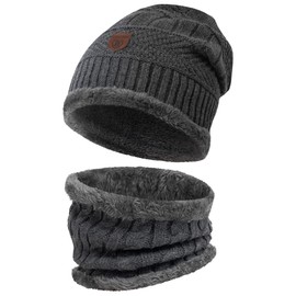 INDICODE Siracusa Men's Hoodie Winter Hat, Warm Beanie, Knitted Hat, Includes Scarf with Fleece Lining -