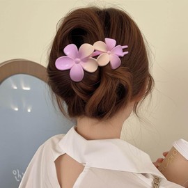 Iaceble Flower Hairclip Craw for Women French Hair Clips Purple Large Flower Hair Clip Barrette Long Curly Hair Clip Decorative Hair Accessories
