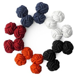 HONEY BEAR Silk Knot Cufflinks Elastic Fabric 5 Pairs Set for Mens/Womens Shirt Accessories with Box, 8mm, Silk Polyester, no gemstone