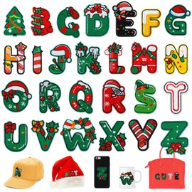 26PCS Christmas Iron on Patches A-Z Iron On Christmas Chenille Letter Patches Cute Adhesive Christmas Stickers Heat Transfer Repair Patch for Clothes Sew on Varsity Patches Alphabet Xmas Gifts, Green