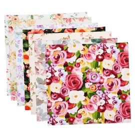 KONTONTY 7sheets Floral Patchwork Fabric Set Muslin Cotton Cloth Material DIY Quilting Pack