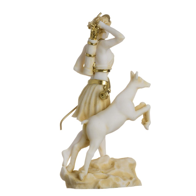 Goddess Artemis Diana Greek Statue Nature Moon Gold Tone Alabaster